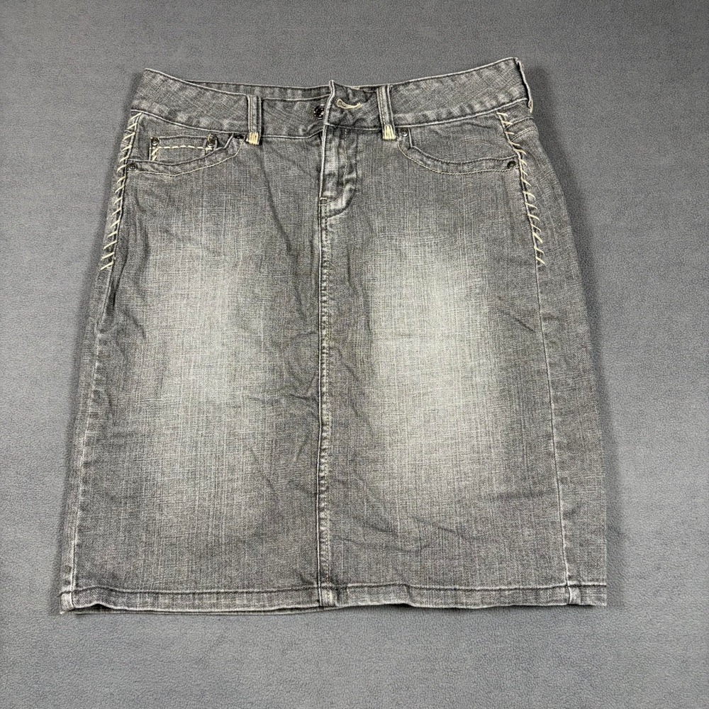 Calvin Klein Jeans Denim Skirt Womens 8 Gray Contrast Stitch Straight
